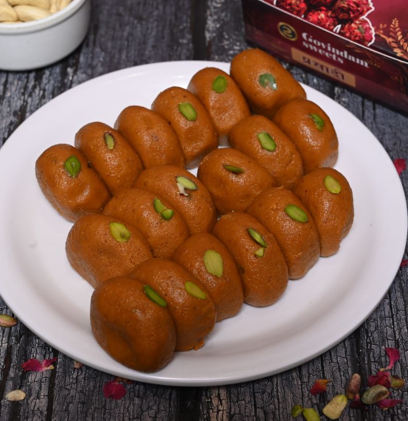 Authentic Mathura Peda showing traditional texture and golden-brown color