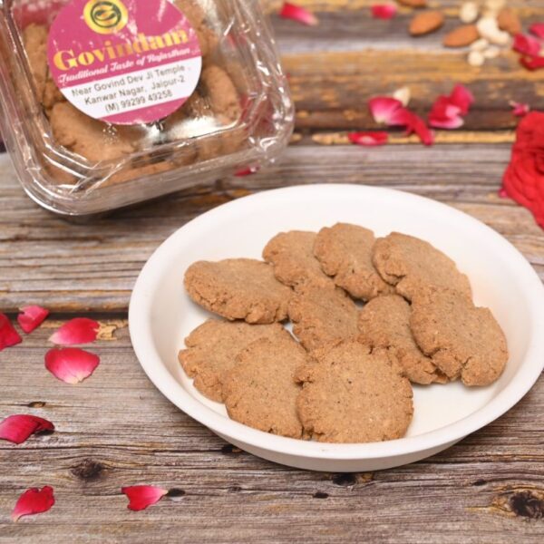 Close-up of Millets Coconut Cookies with crisp edges and coconut topping