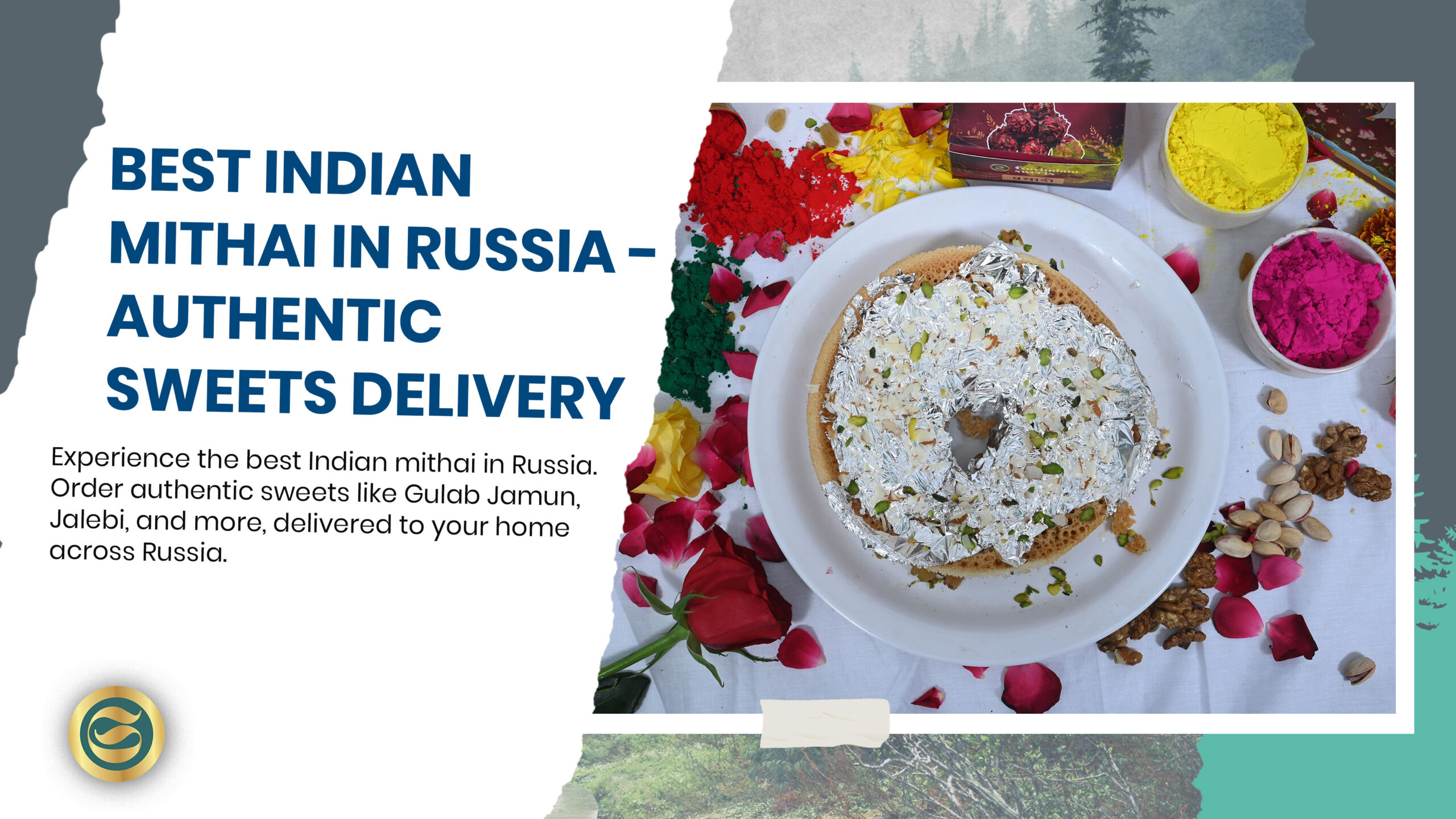 Assortment of premium Indian sweets including Gulab Jamun, Kaju Katli and Jalebi arranged on traditional silver platter with nuts and rose petal garnishes