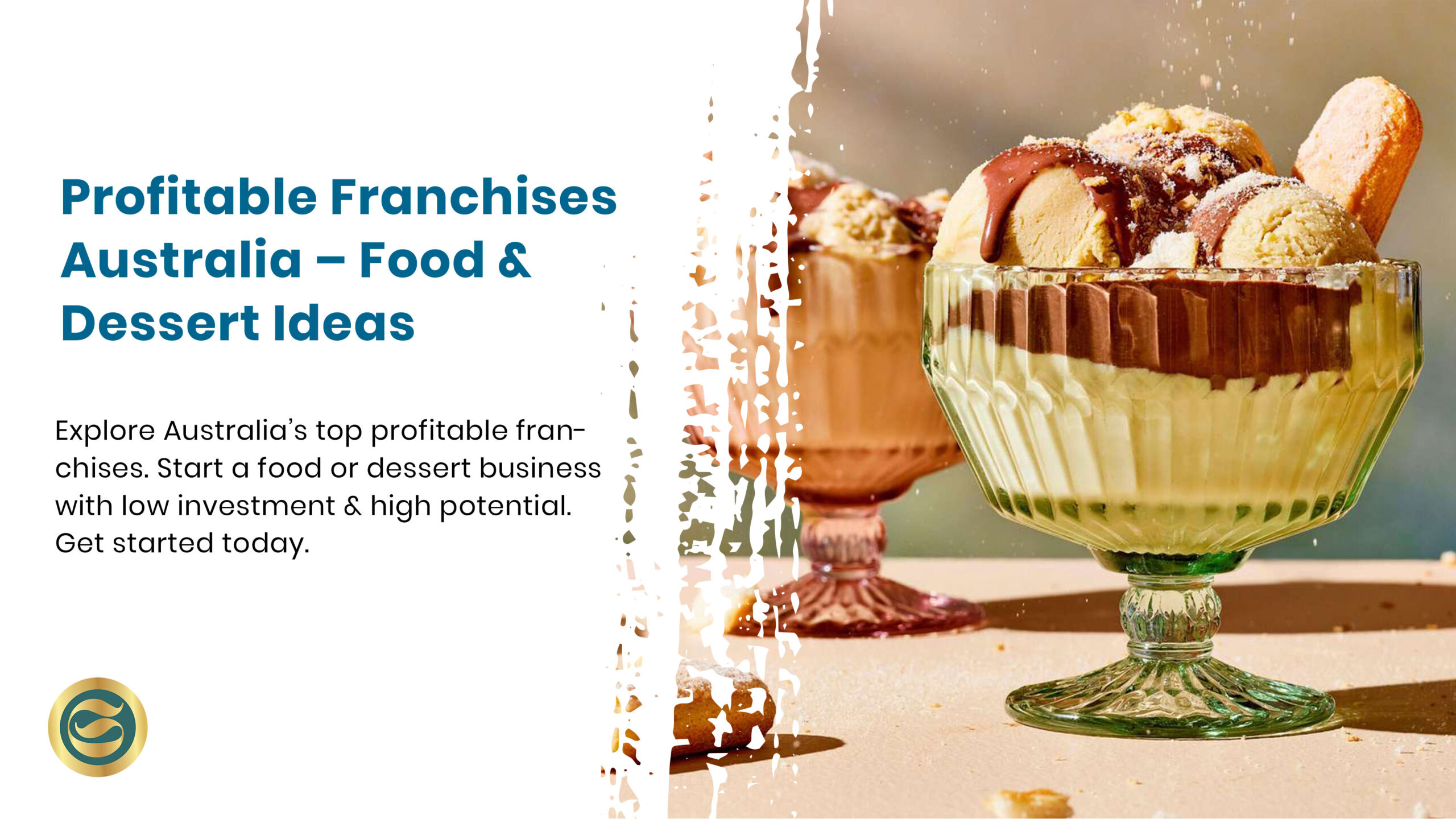 Successful food franchise owner proudly standing in their thriving Australian dessert shop with happy customers and staff