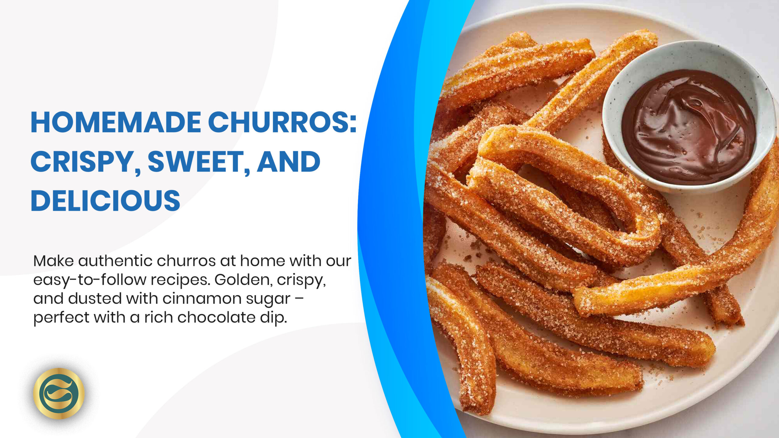 Freshly made golden churros with cinnamon sugar coating arranged in basket beside copper pot of rich chocolate dipping sauce on wooden table