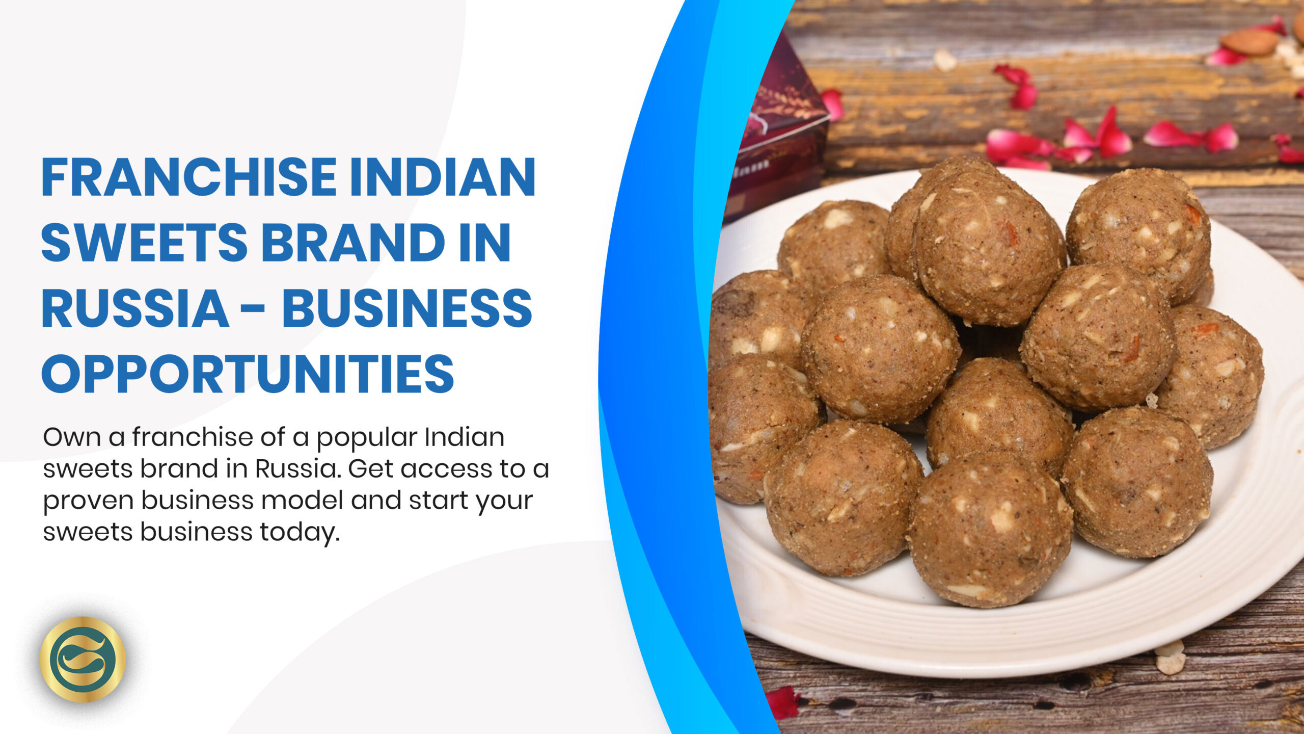 Successful franchise Indian sweets brand in Russia displaying authentic Govindam confections with colorful barfi varieties and laddu in premium Moscow retail location