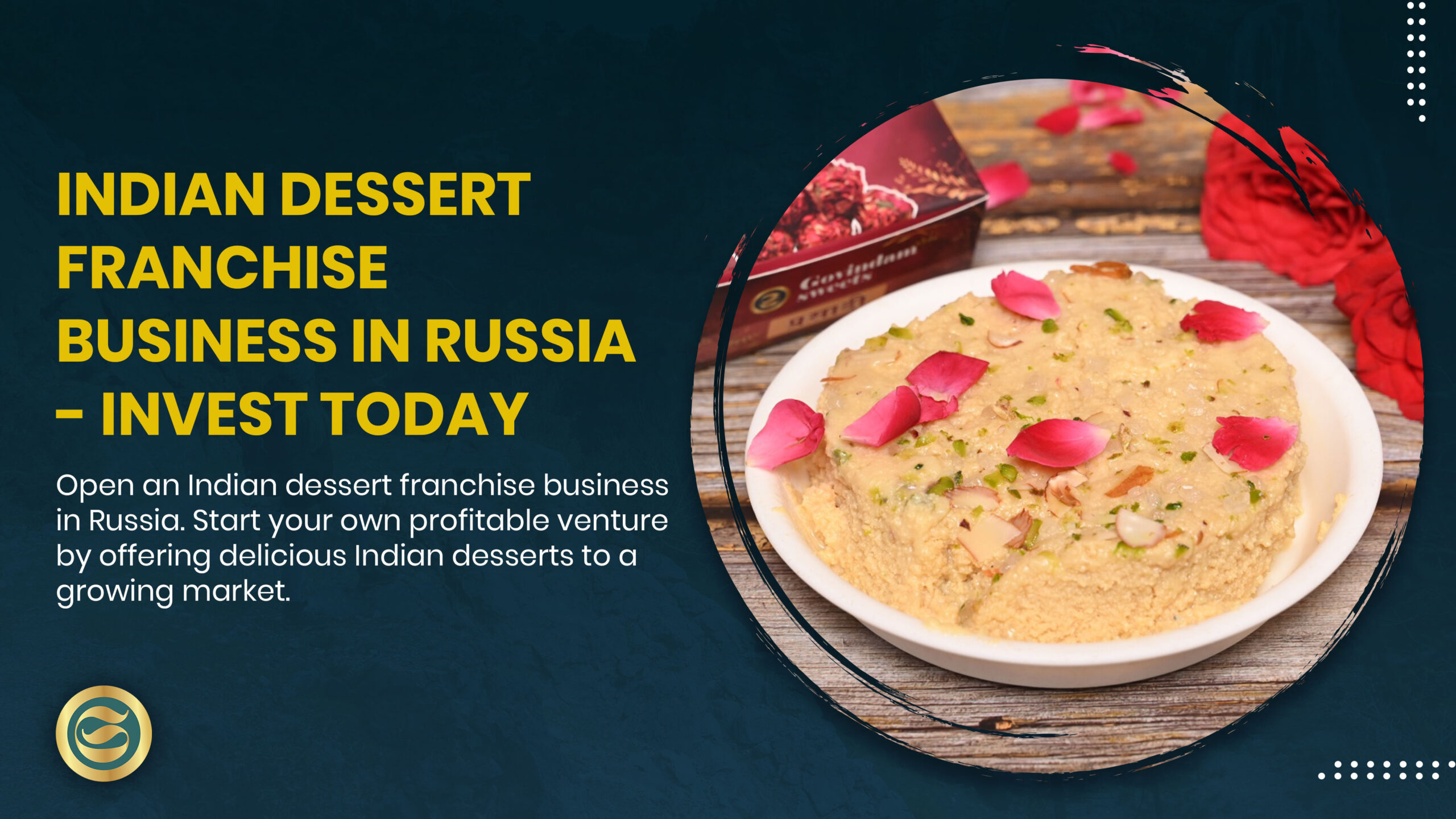 Successful Indian dessert franchise business in Russia displaying authentic Govindam confections with colorful sweets and demonstration kitchen in premium Moscow retail location