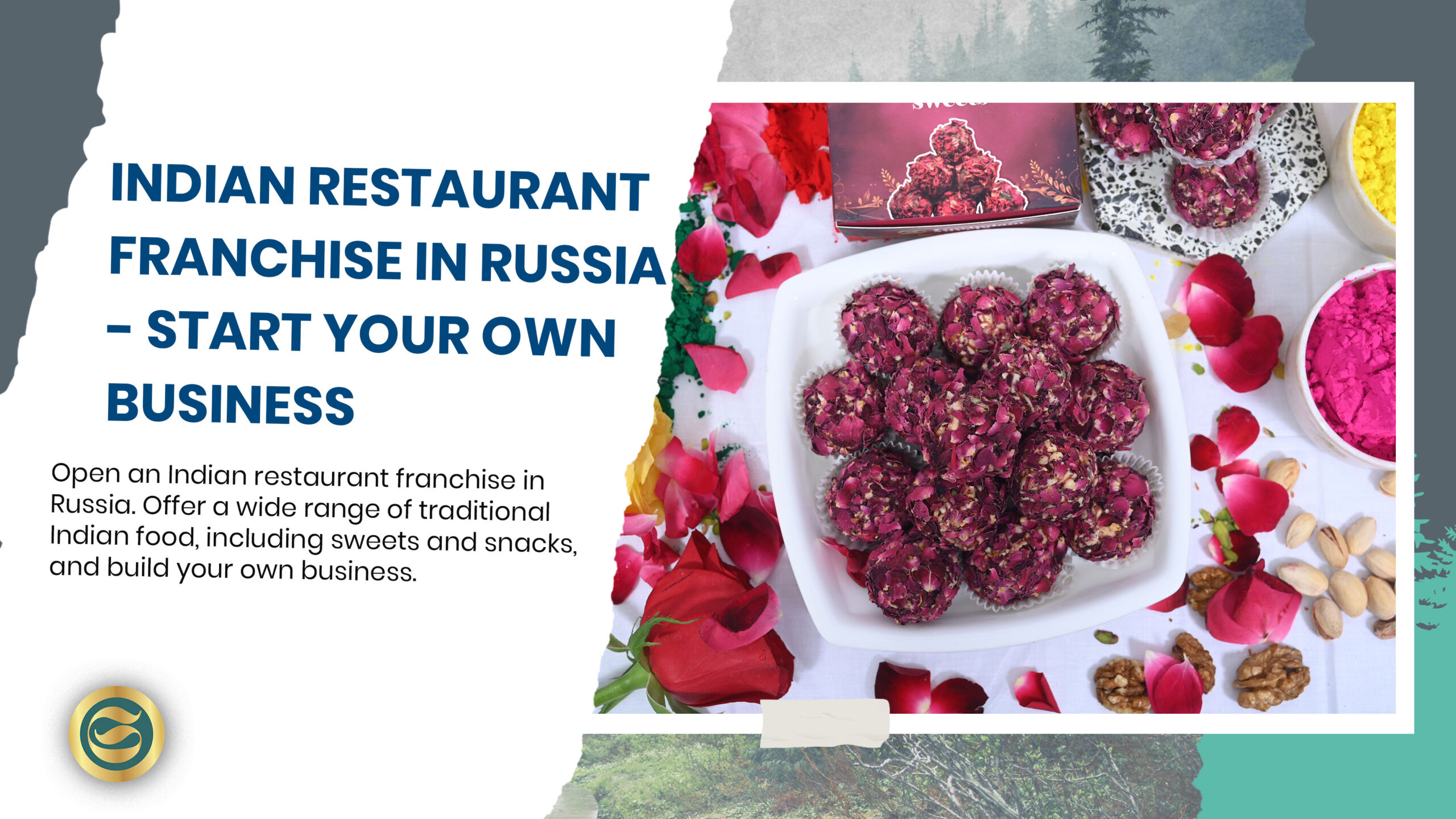 Successful sweets franchise business in Russia displaying authentic Govindam Indian confections with colorful displays and master confectioners in premium Moscow retail location