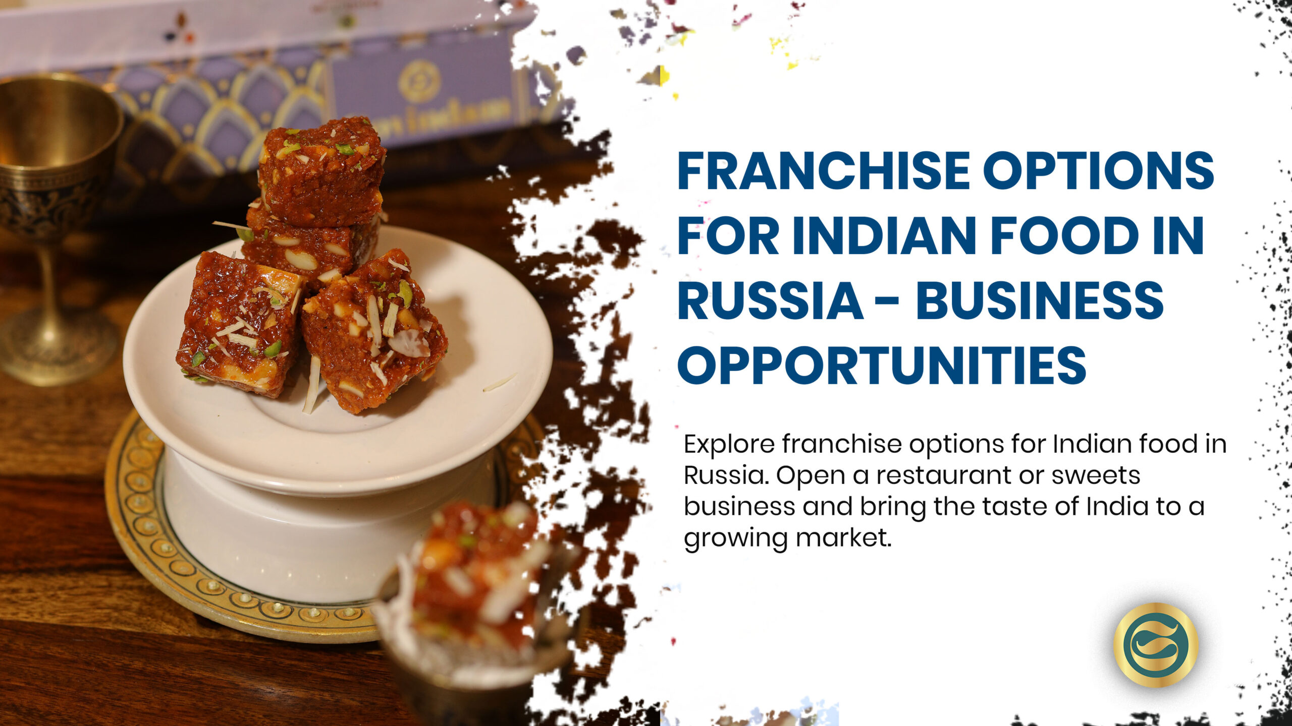 Best sweets franchise business in Russia showing authentic Govindam Indian mithai with master confectioners and delighted Russian customers in premium Moscow boutique