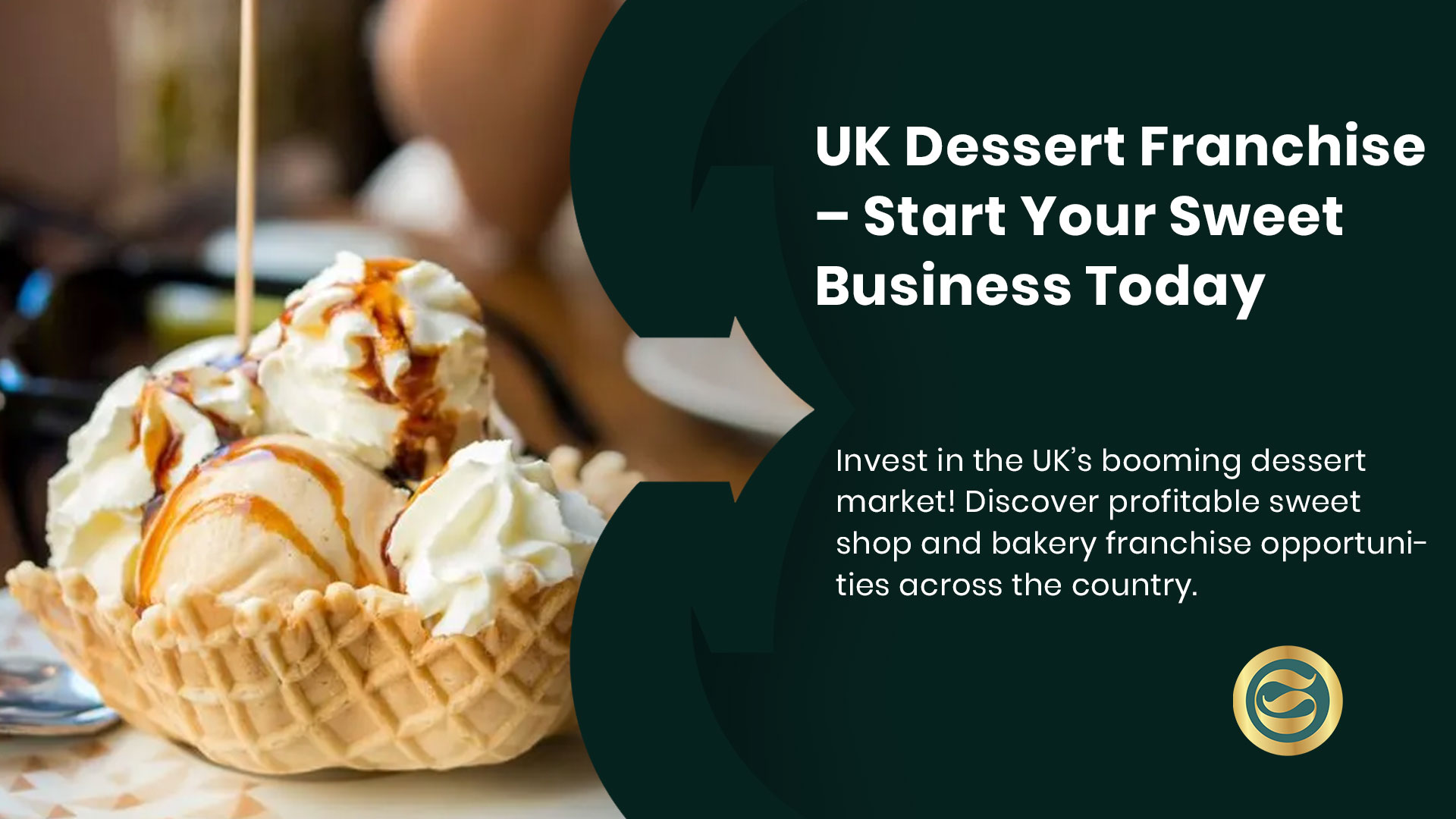 Successful UK dessert franchise shop interior with customers enjoying sweet treats at a modern branded location