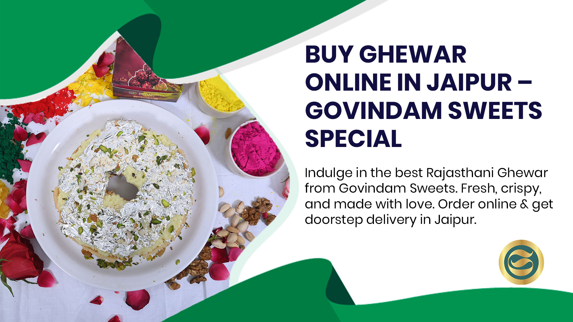 Fresh Malai Ghewar from Govindam Sweets Jaipur available for online delivery with perfect honeycomb texture.
