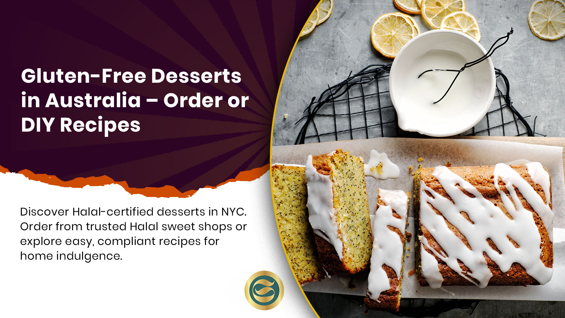 Assortment of beautiful gluten-free cakes, pastries and cookies from Australian bakeries arranged on a wooden table