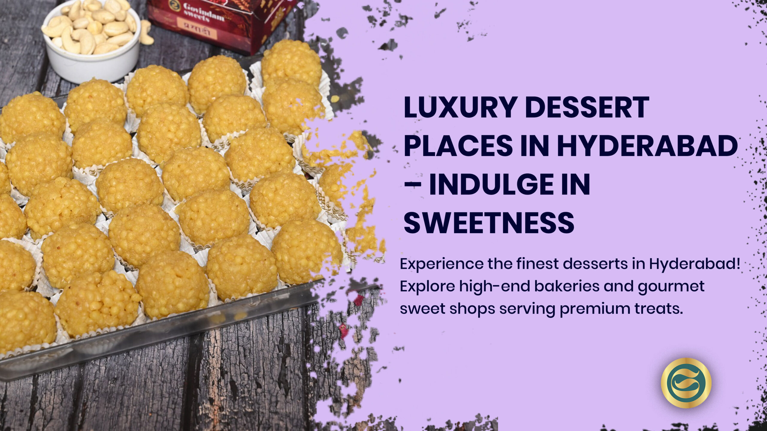 Luxury dessert places in Hyderabad serving artisanal chocolate sphere with gold accents and berries.