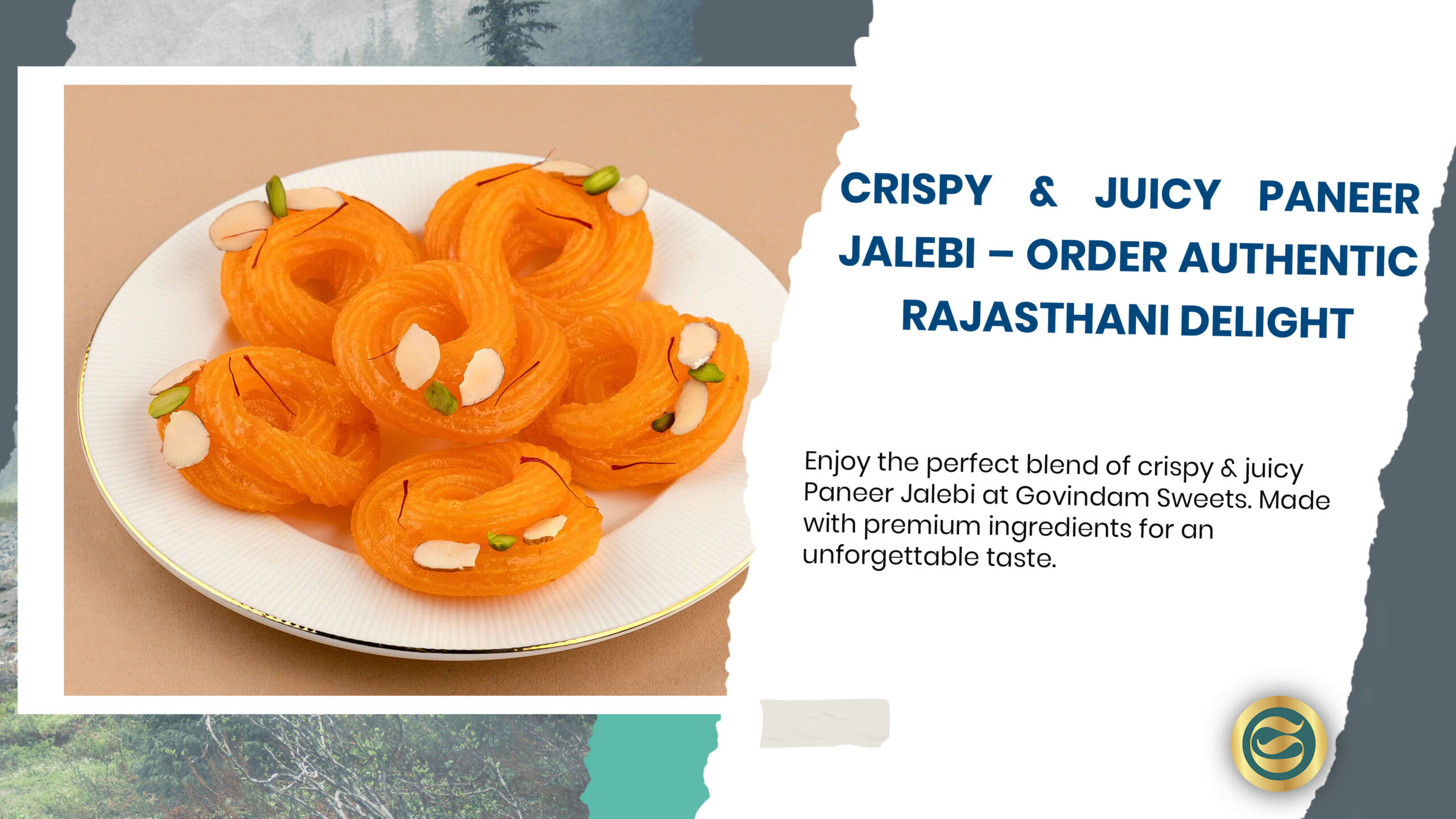 Crispy and juicy Paneer Jalebi from Govindam Sweets showing perfect golden spirals with signature texture contrast of Rajasthani specialty sweet