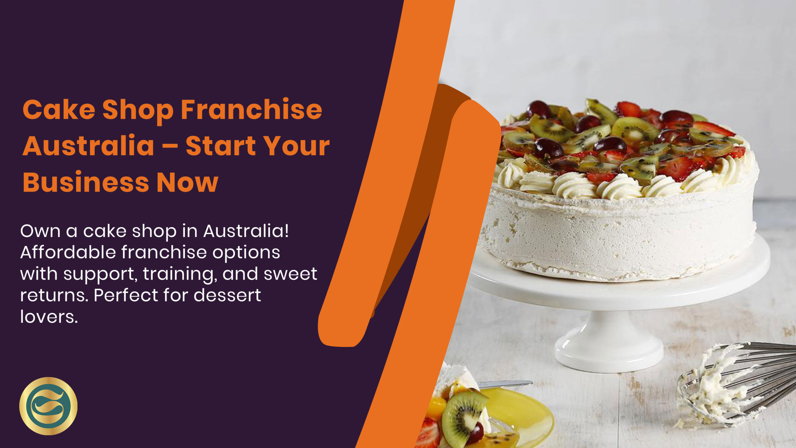 Modern cake shop franchise interior with beautiful display of cakes and pastries, staff serving customers in an Australian shopping centre