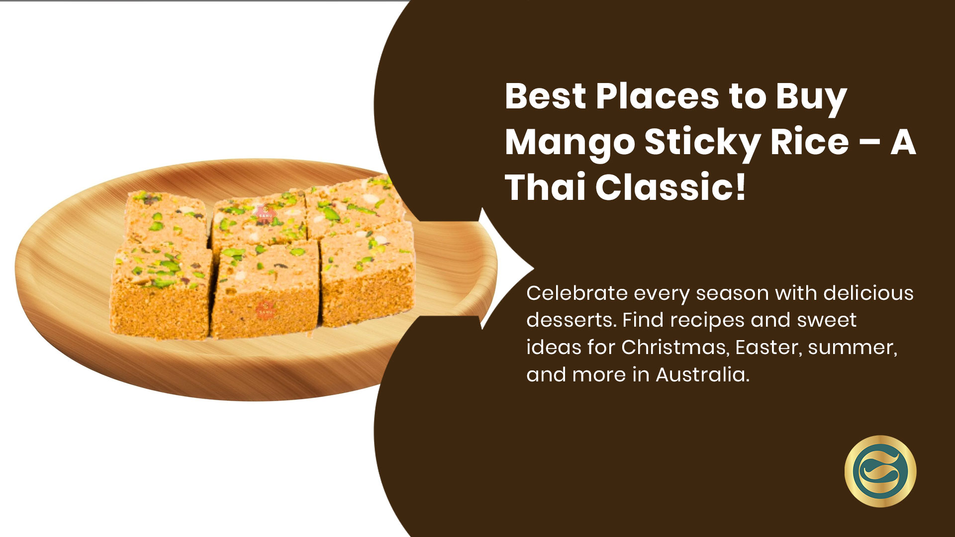 Fresh Thai mango sticky rice dessert with yellow mango slices, white coconut rice, and coconut cream sauce on banana leaf