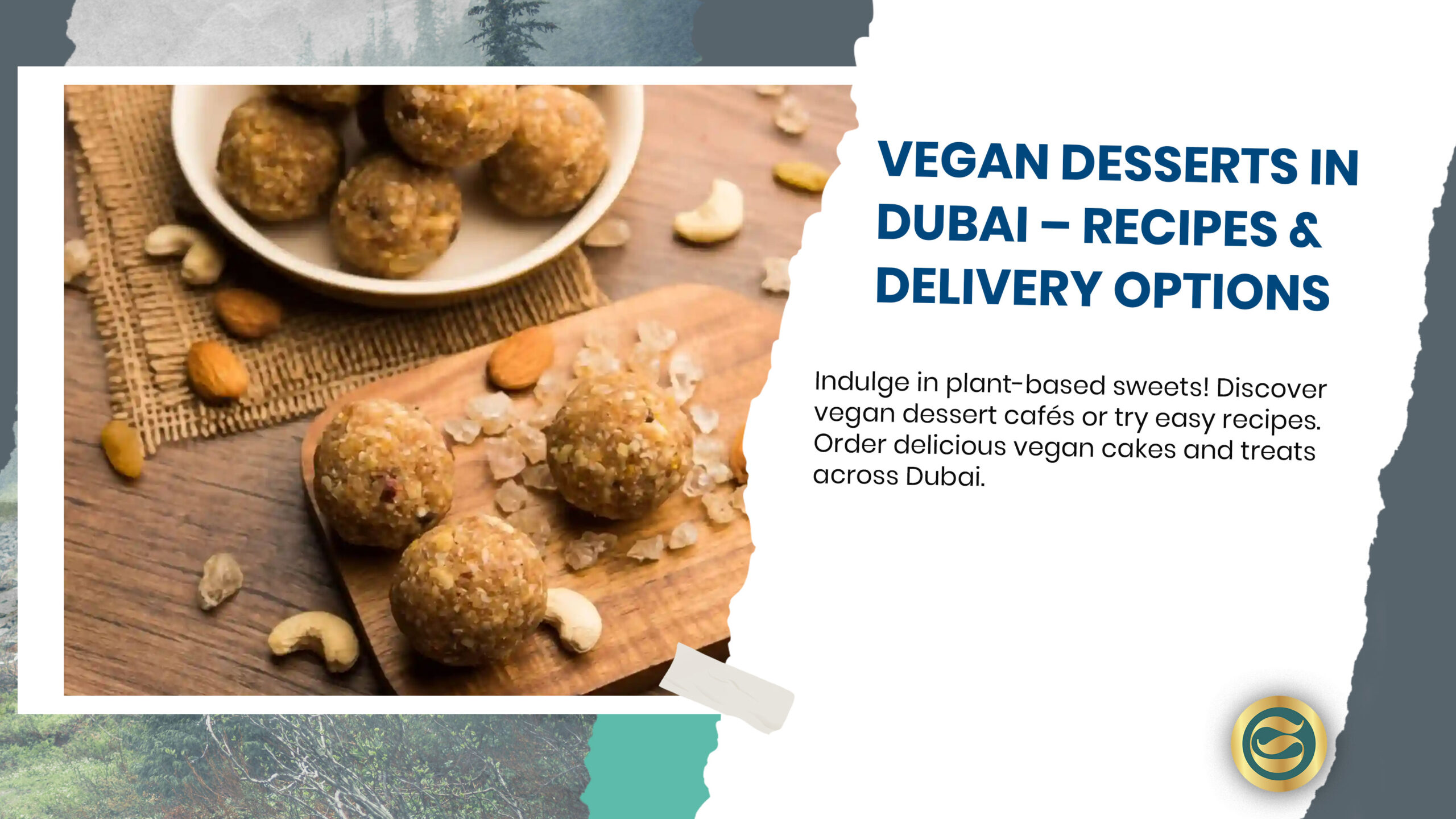Diverse array of vegan desserts including chocolate cake, cashew cheesecake, plant-based croissants and dairy-free Arabic sweets showcasing Dubai's innovative plant-based bakery scene