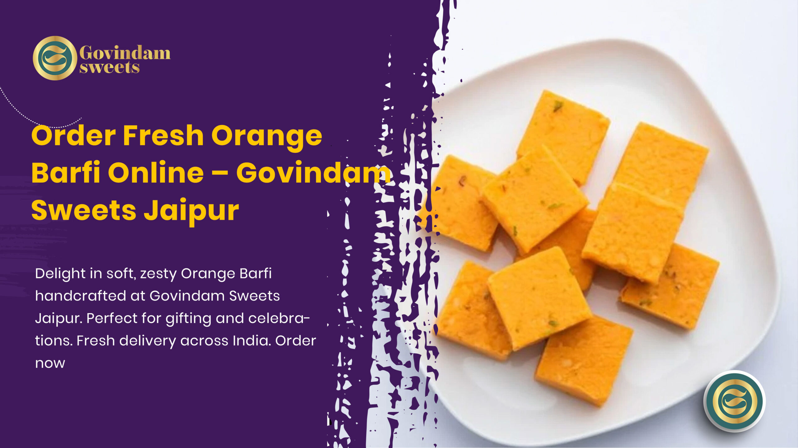 Traditional Orange Barfi sweet with bright citrus color and smooth texture made with fresh oranges