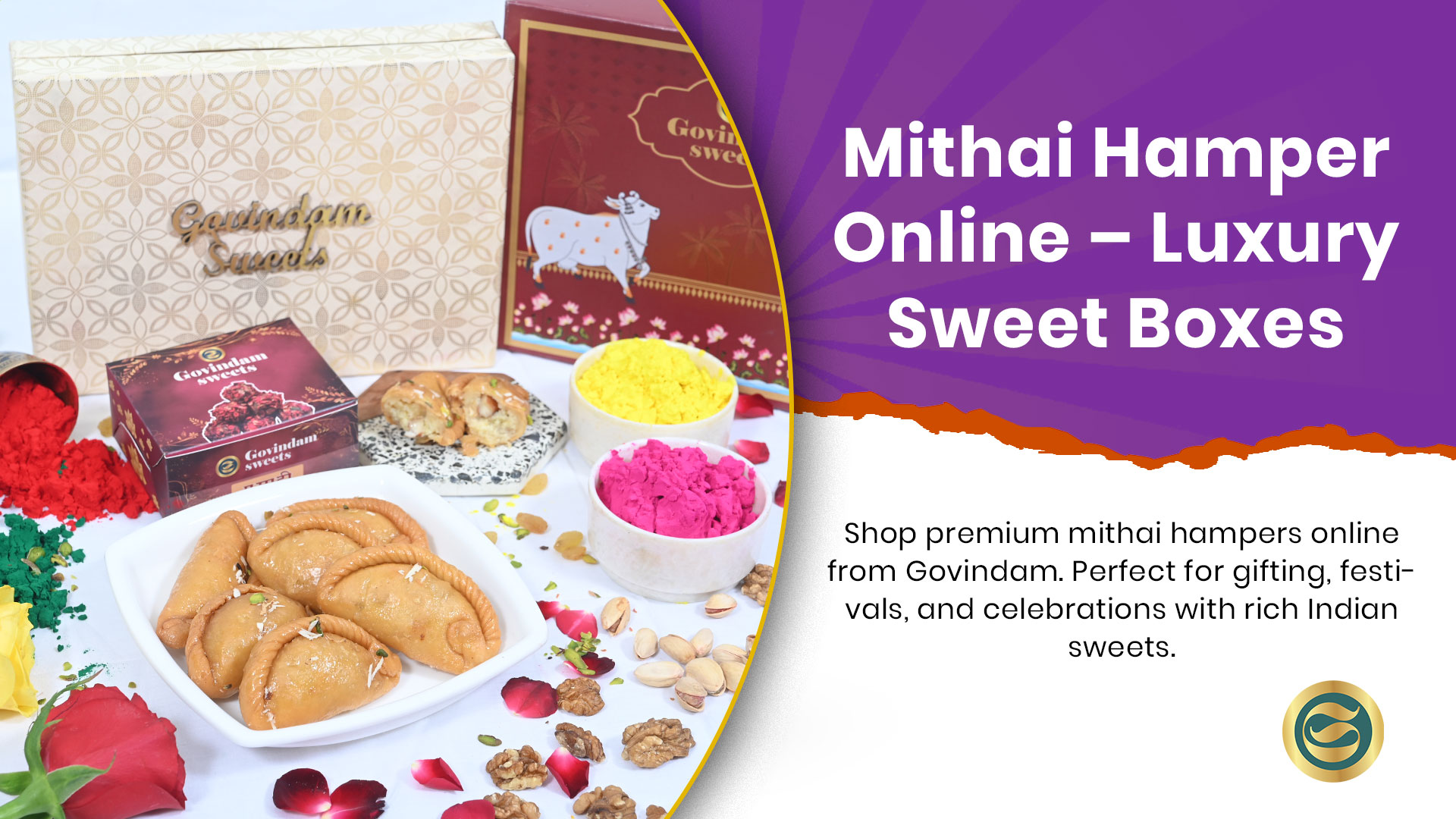 Luxury mithai hamper with assorted premium Indian sweets in elegant gift packaging