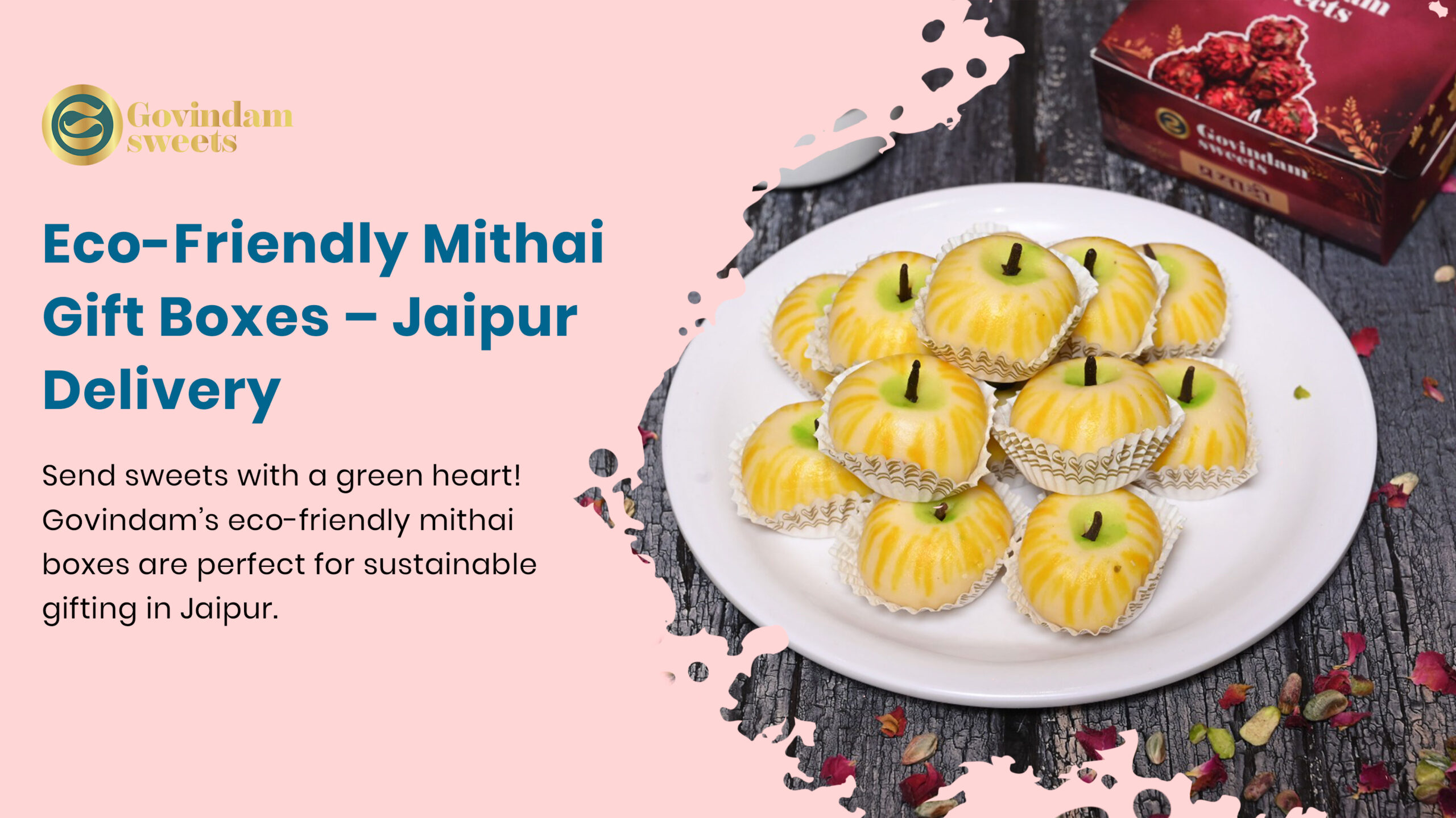 Sustainable mithai gift box with traditional Indian sweets in eco-friendly packaging