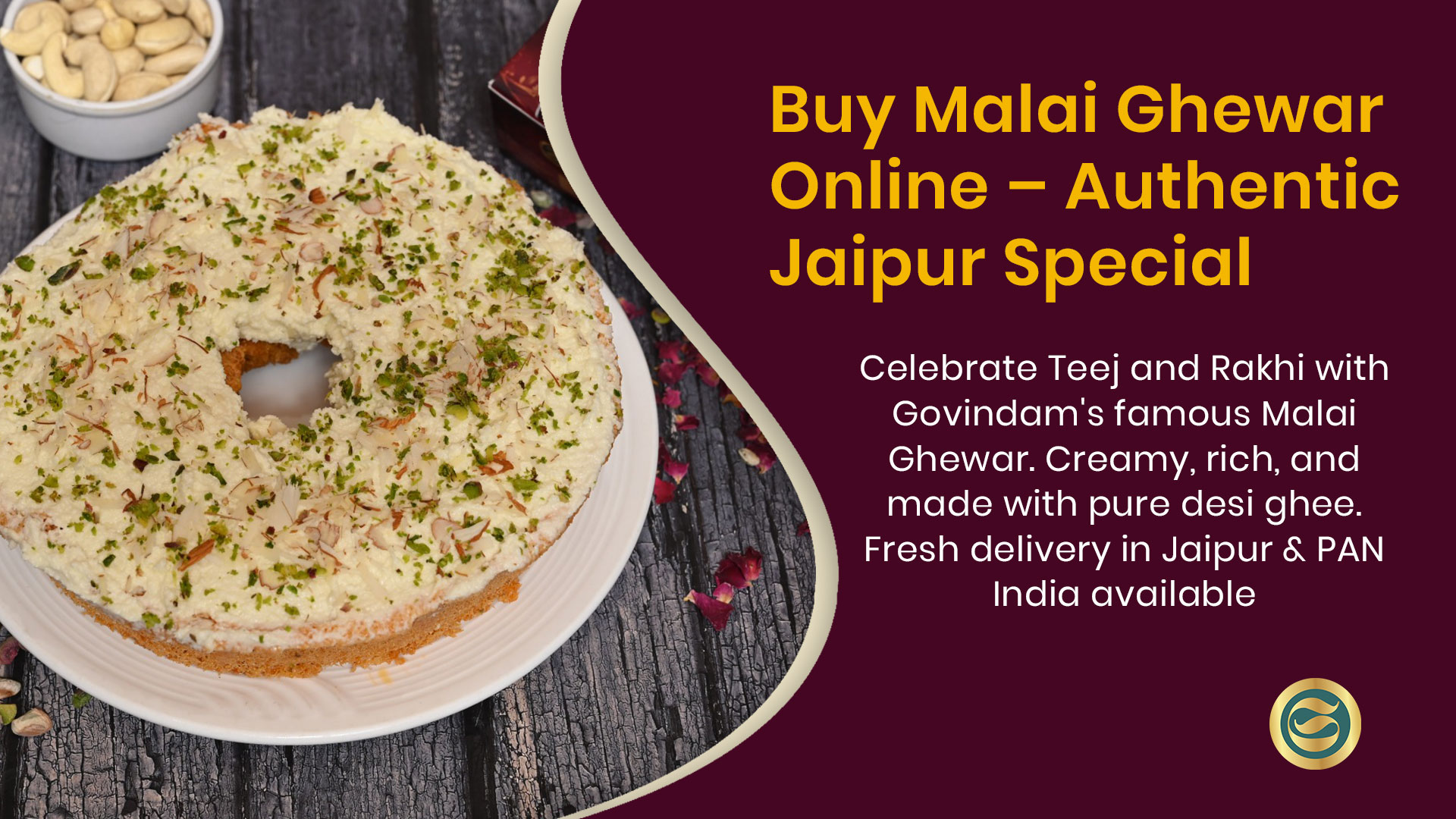 Traditional Malai Ghewar sweet with honeycomb pattern and fresh cream topping for Teej and Rakhi festivals