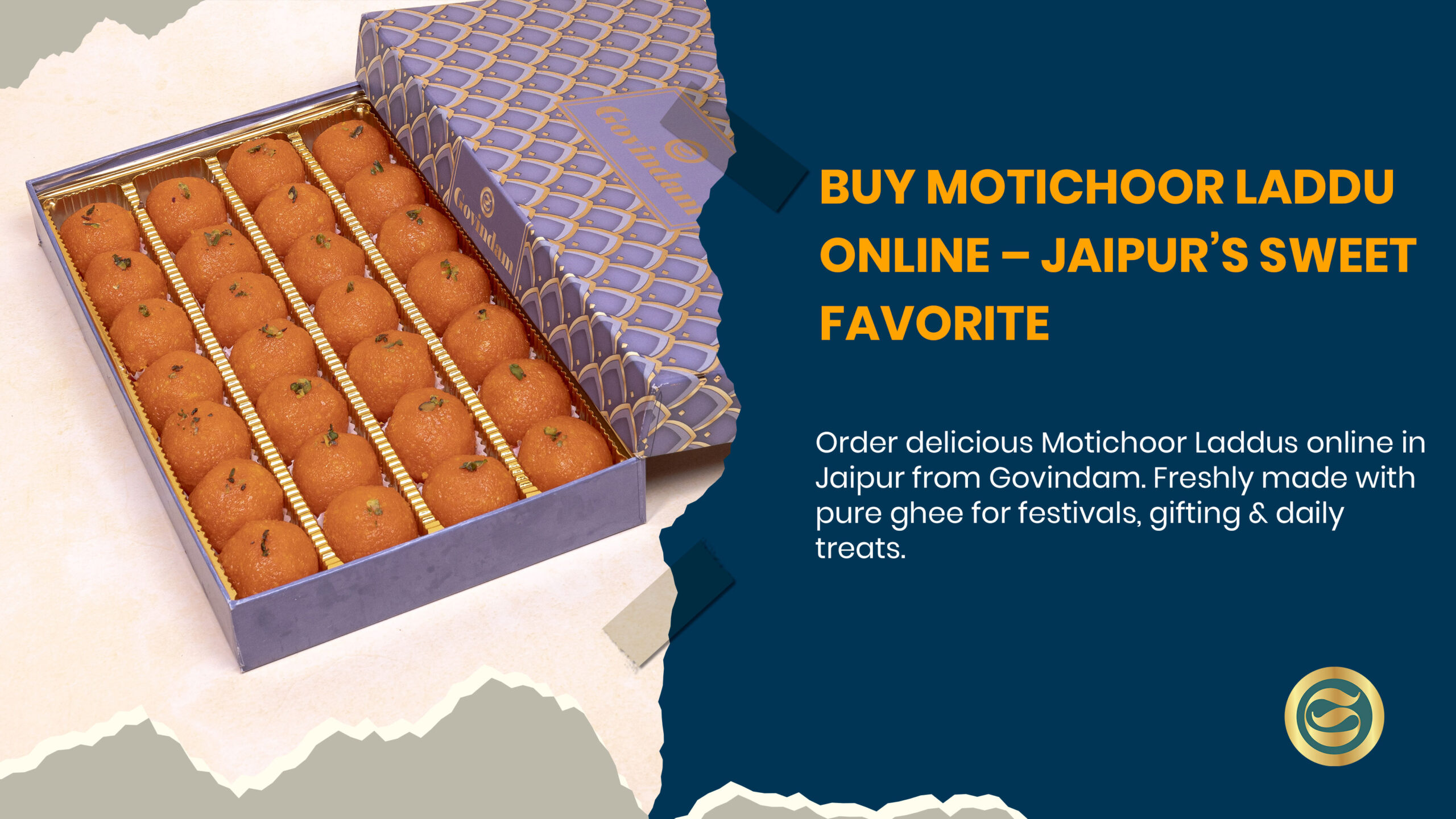 Motichoor Laddu online Jaipur traditional sweet with tiny boondi pearls and nuts.