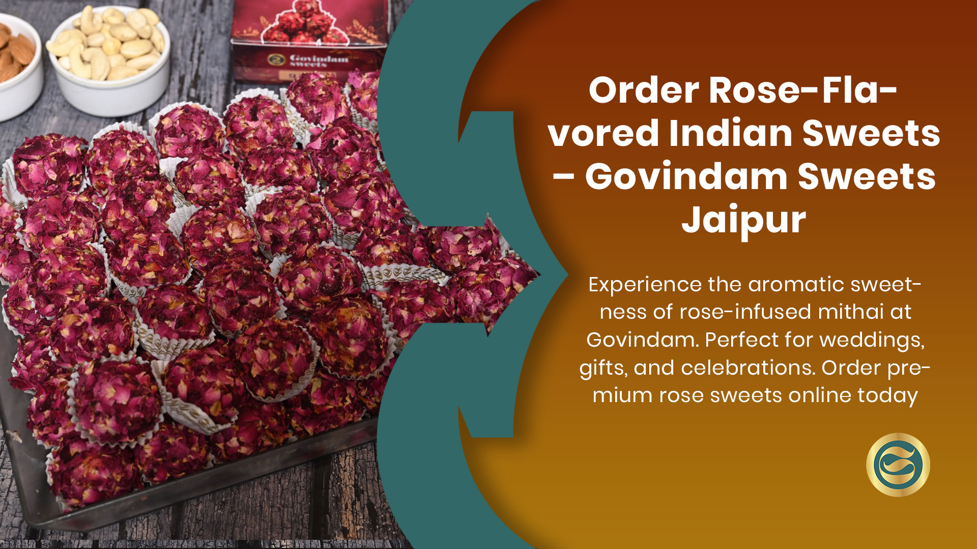 Traditional rose-flavored Indian sweets with rose petals and silver decoration for special occasions