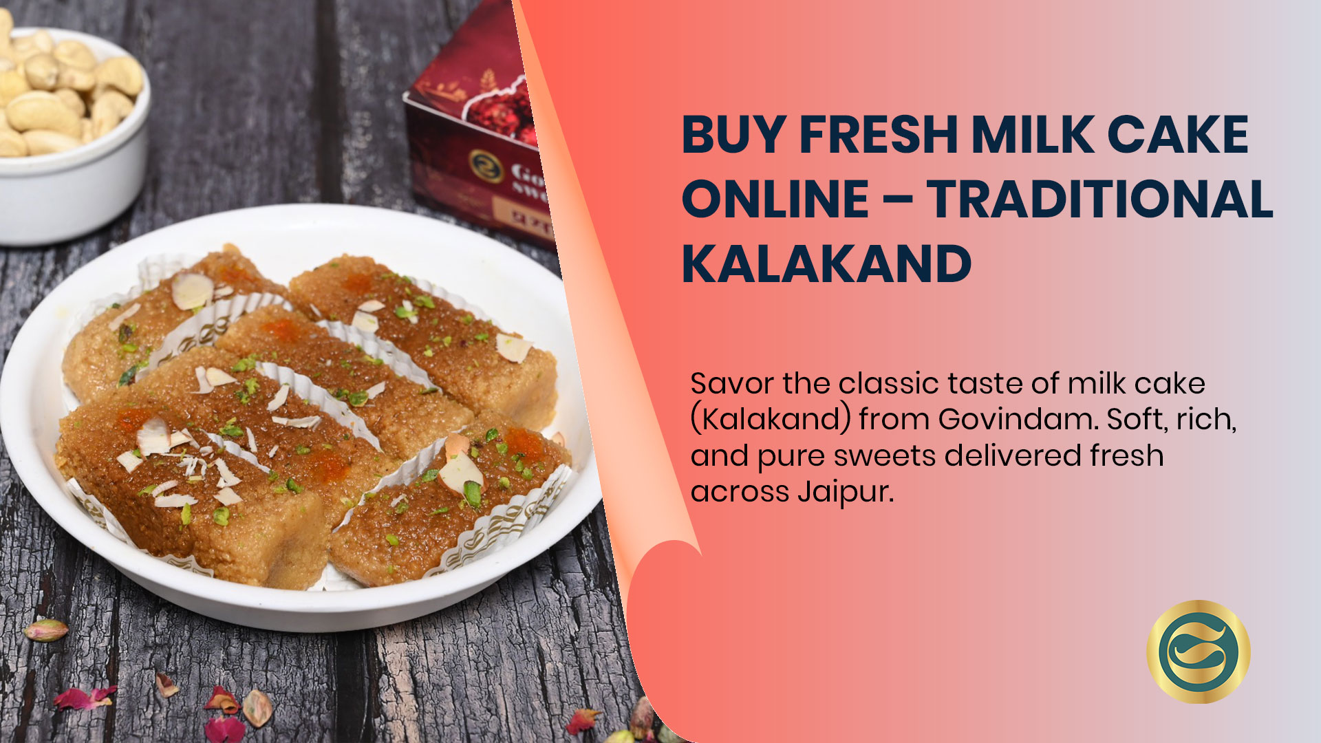 Traditional Milk Cake (Kalakand) sweets with pistachio garnish from Govindam Jaipur