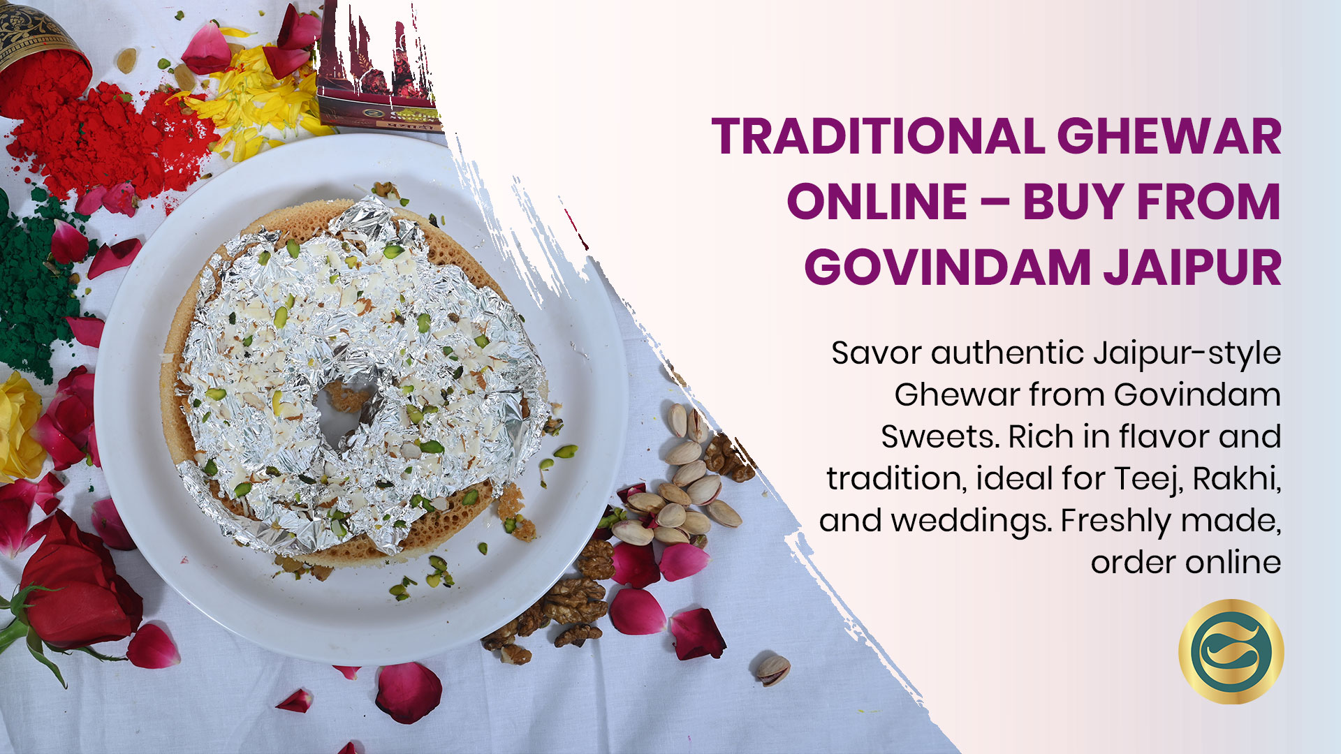 Traditional Rajasthani Ghewar sweet with honeycomb pattern for Teej and Rakhi festivals