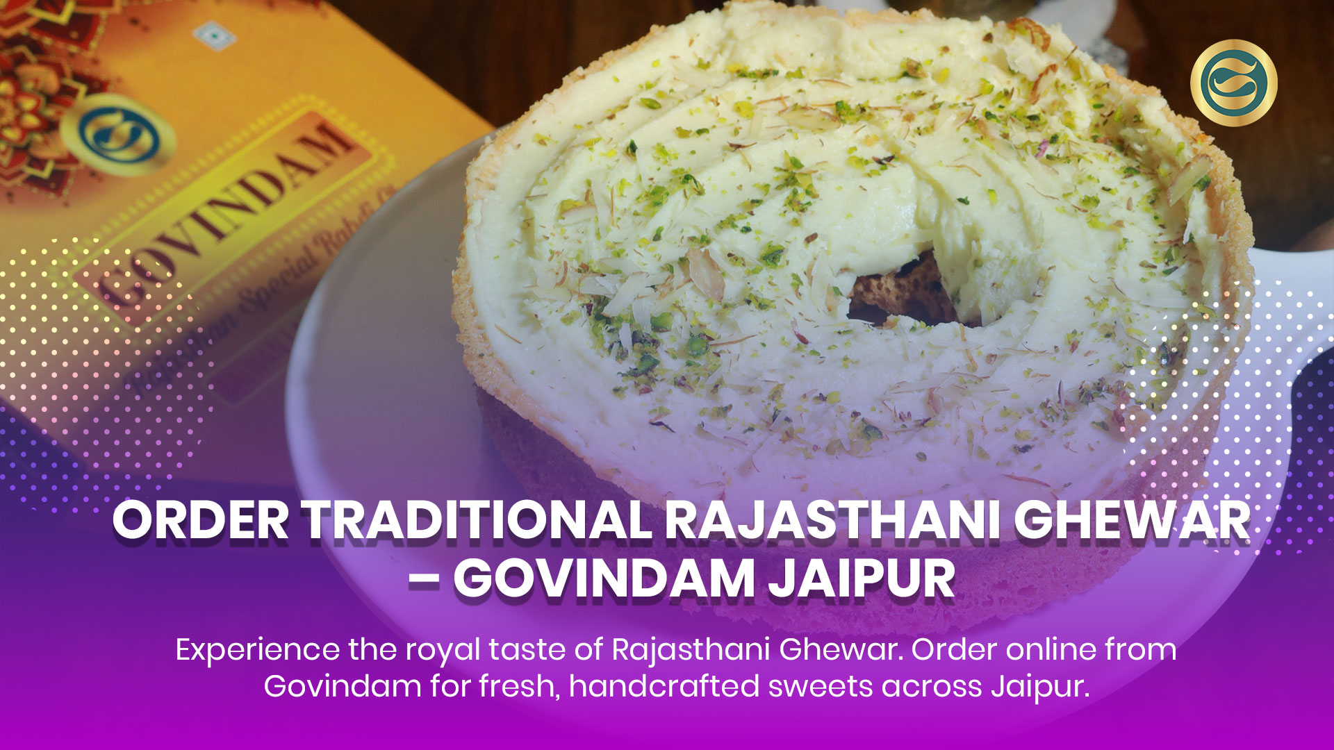 Rajasthani Ghewar online Jaipur traditional honeycomb sweet with malai topping.