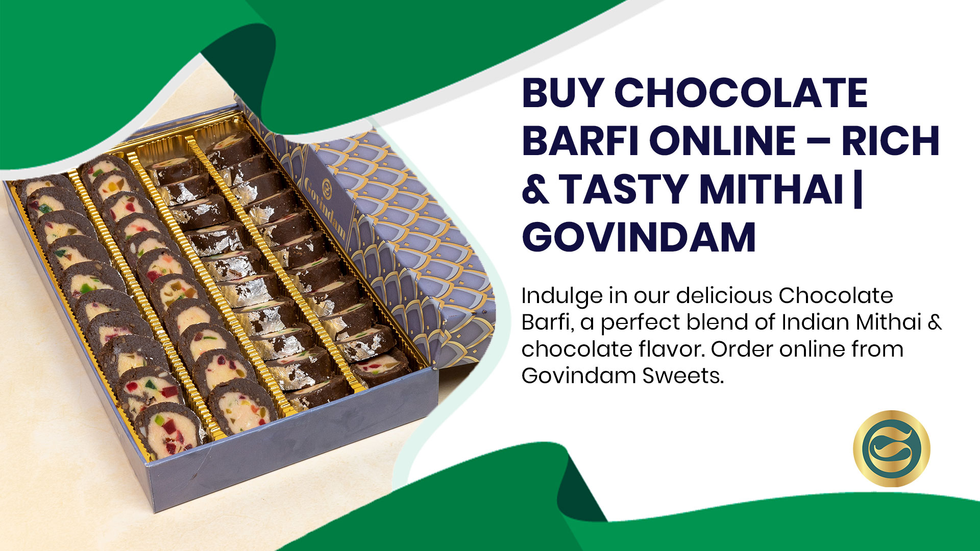 Fusion Indian sweet Chocolate Barfi showing rich brown color smooth texture and elegant garnishes