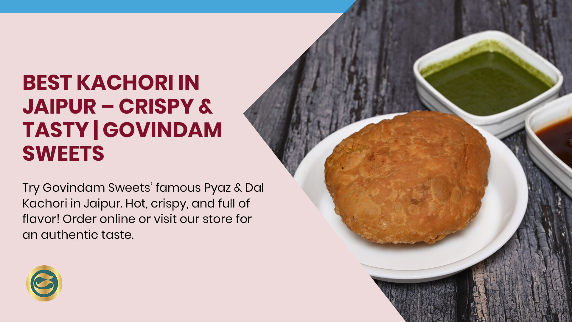 Crispy spicy Rajasthani snack Kachori with flaky exterior cut open showing aromatic onion filling and served with chutneys