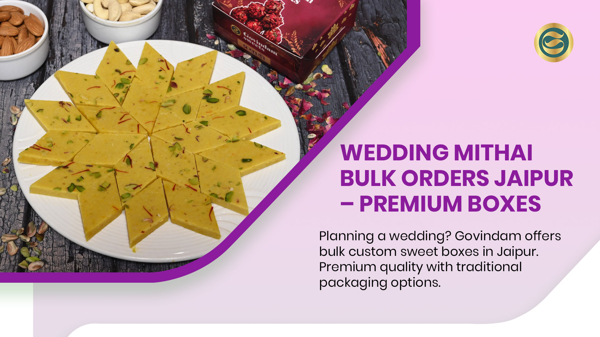 Bulk order mithai for weddings Jaipur elegant sweet boxes with traditional sweets.
